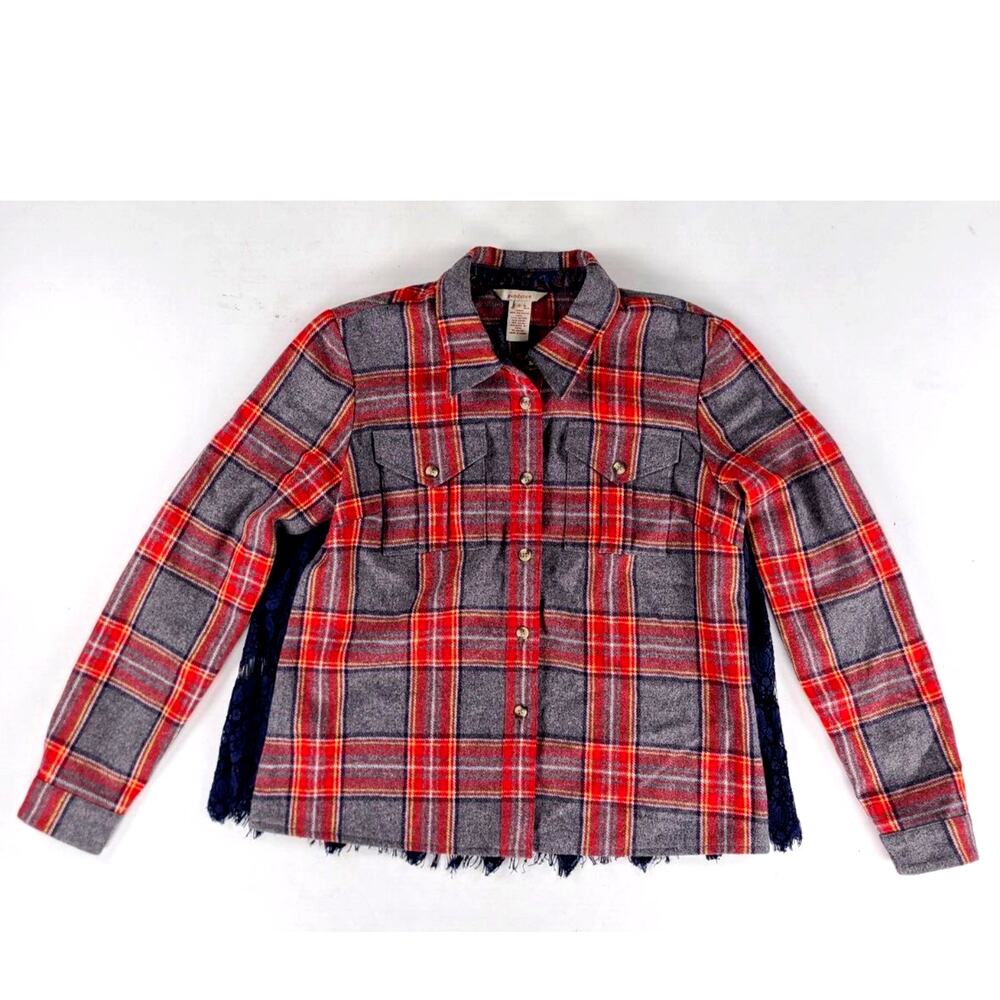 Sundance Catalog Women's sz 6 Flannel Lace Back Heavy Thick Long Sleeve Shirt
